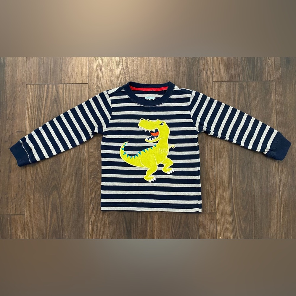 Boy’s Wonderkids Blue & Grey Striped Dinosaur Long Sleeve Shirt 3T